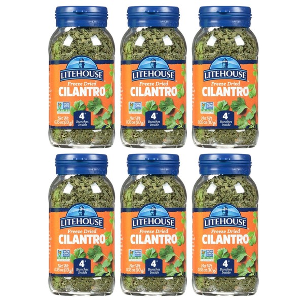 Litehouse Freeze Dried Cilantro - Substitute for Fresh Cilantro, Jar Equal to 4 Cilantro Fresh Bunches, Organic, Cilantro Seasoning, Non-GMO, Gluten-Free - 0.35 Ounce 6-Pack