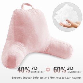 Sasttie Reading Pillow for Sitting in Bed Adult, Velvet Back Pillow for Bed Sitting Up, Backrest Back Support Chair Pillow, College Dorm Essentials for Girls and Boys, Pink