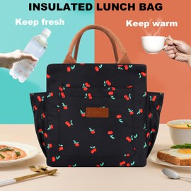 Joymee Lunch Bag Women Insulated Lunch Box Reusable Leakproof Large Spacious Cooler Tote for Women Men Adult with Bottle Holder and Side Pockets for Work Office Travel Picnic - Cherry