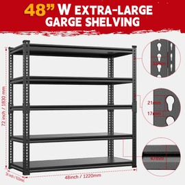 Innovative Garage Shelving Heavy Duty Storage Shelves, 48" Wide Garage Shelves 3000lbs Capacity, Adjustable 5 Tier Industrial Shelving Storage Rack for Garage Basement Warehouse, 72"H X 48"W X 24"D