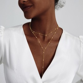 LULII Dainty Long Gold Necklaces for Women Trendy Lariat Y Necklace 14K Gold Plated Layered Chain Drop Necklaces Y-Shaped Necklace Jewelry Gift