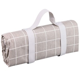 Les Jardins de la Comtesse - Quadratische Picknick-Tischdecke Concorde - Rückenlehne aus Baumwolle und wasserfestem Polyester - 140 x 140 cm - beige und weiß - Auch für Gartentisch - 4/6 Personen