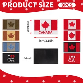 9Pcs Canada Flag Patch,Canadian Flag Patches,Tactical Tags Embroidered Patch with Hook & Loop for Travel Backpack Hats Jackets Team Uniform,Canada Day, DIY Badge Patch(Patriot Edition)