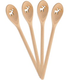 Spruchreif Gourmet Spoons Made of Wood, Set of 4 Mini Wooden Spoons, Reindeer Motif, Mini Spoon as Decoration Idea, Gift Tag, Wooden Decoration, Gift Idea Christmas