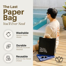 Washable Paper Bag - Lightweight & Durable Tote Bag That Also Serves As Grocery Shopping Bag, Work Bag, Travel Tote, & Gym Bag by New Earth, Black