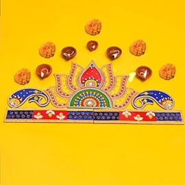 Lotus Flower Designer Floor Rangoli/Home Decor/New Year Decoration/Acrylic Traditional Handmade Rangoli/Floor Decor/Indian Wedding Festival Decoration (Size: - Length 10 Inches X Width 20 Inches)