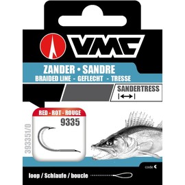 VMC Perfect Zander Barbless Red Kevlar Leader Single Hook Zander, 4
