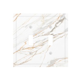 Lhdlnn White Gold Marble Light Switch Cover Decorative Double Toggle Wall Plate 2 Gang Electrical Switchcover Faceplate for Kitchen Bathroom Bedroom 5" x 4.9"