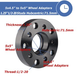 EZISOE 5x4.5 to 5x5 Hubcentric Wheel Adapters for JK Wheels on TJ YJ KK XJ ZJ Vehicle, 1.25'' 5x114.3mm to 5x127mm Convert Wheel Adapter 71.5mm Hub Core with 1/2 Thread Pitch