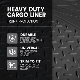 BDK Heavy Duty Rubber Cargo Mat Liner - All-Weather Trunk Protection, Trim-to-Fit Design for Cars, SUVs, Vans & Trucks - Non-Slip, Waterproof, Durable Cargo Floor Liner - 54" x 43.5" x 0.25" - Black