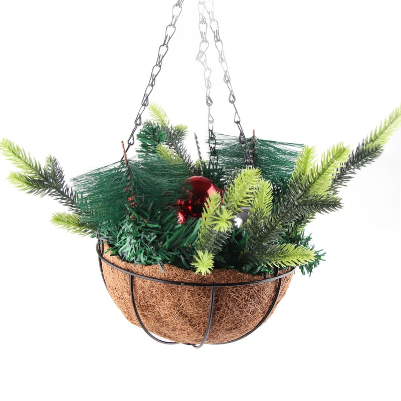 Artificial Christmas Hanging Basket Decorated with Pine Cones Ball Lights