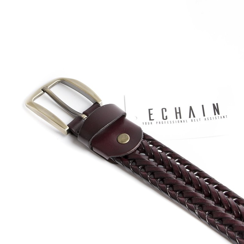 ECHAIN - Cinturón de cuero genuino trenzado para hombre, Rojo