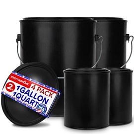 1 Quart & 1 Gallon Plastic Paint Buckets (4 Pack Combo) Triple-Lock Airtight Seal to Minimizing Skimming, Rust, Odor & Chemical Resistant- (2X 32 Fl Oz & 2X 128 FLoz) Plastic Paint Can + Snap On Lid