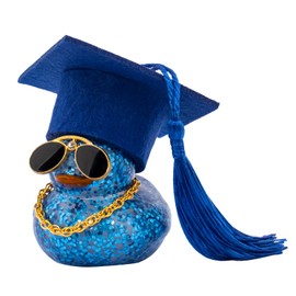 wonuu 2025 Colorful Car Ducks, Rubber Duck Car Dashboard Decorations Ornament Ducky with Graduation Hat, Glasses, Necklace, for Doctor, Master, Bachelor, Glitter Dark Blue
