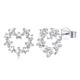 Sterling Silver Heart Stud Earrings for Women with Cubic Zirconia Hypoallergenic Trendy Lightweight Earrings for Sensitive Ear for Women