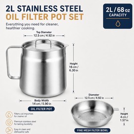 2L 304 Stainless Steel Deep Fat Fryer with Oil Strainer Pot and Mesh