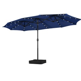 Yaheetech 15 ft Large Patio Umbrella with Solar Lights Double-Sided Outdoor Rectangle Market Umbrellas with 36 LED Lights/Base Included/Crank for Patio Garden Yard Pool, Navy Blue