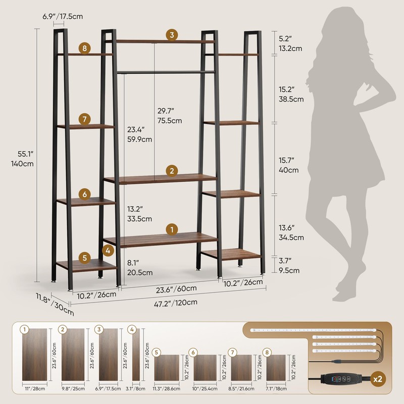OTDMEL 55" Large Plant Stand Indoor with 8 LED Grow