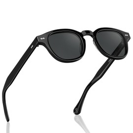 CARFIA Retro Black Atetate Sunglasses for Men Polarized UV Protection, Keyhole Square Sunnies Driving Shades Trendy Eyewears