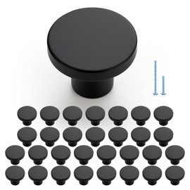 JOY DECOR 30 Pack Black Cabinet Knobs, Matte Black Kitchen Cabinet Knobs, 1-1/5 Inch Round Drawer Pulls, Kitchen Hardware for Dresser Drawers Closets