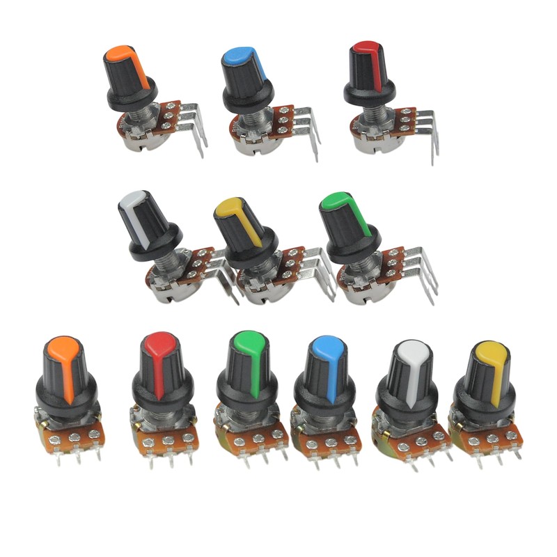 Lonely Binary 12-Pack 10K Rotary Potentiometers with Assorted Knobs, 6