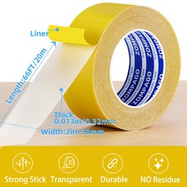 ZOMPAGO Heavy Duty Double Gauze Fiber Mesh Tape for Rug - High Sticky Clear Tape with Extra Strength Fabric Mesh for Mounting Pictures - Strong Adhesive Double Sided Carpet Repair Kit Tape,2in x66FT