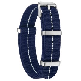 sourcing map Elastic Nylon Watch Band 20mm One-Piece French Watch Strap Waterproof Replacement Wristwatch Strap with Silver Buckle for Men Women, Dark Blue/White