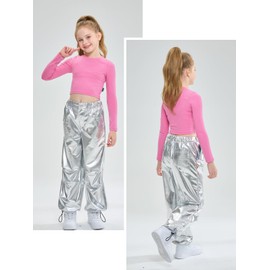 LOLANTA Girls' Metallic Jogger Solid Pants Reflective Pants Girls Modern Dance (Silver, 7)