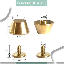 Honigo 4 Pack Rivets Stud Handbag Purse Feet 1/2 inch Gold Flat Head Metal Solid Brass Studs Screw Back Feet 12mm Buckle Spikes Leathercraft for Leather Bag Totes DIY Craft