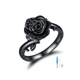 VENACOLY Rose Flower Cremation Urn Ring for Ashes Women 925 Sterling Silver Rose Cremation Jewelry Memorial Keepsake Ring Gifts(7)
