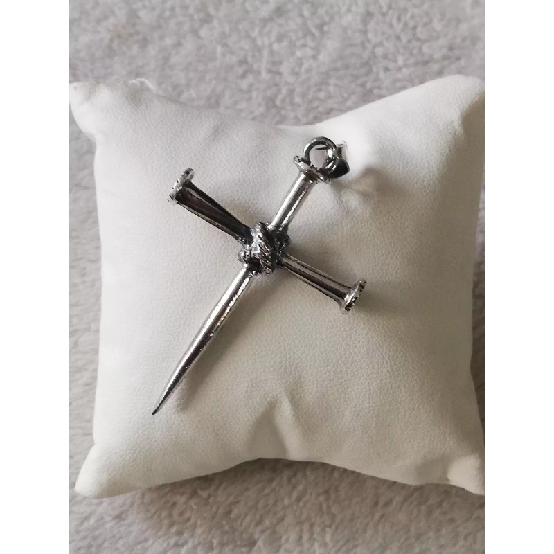 Joyeria Jara .970 Solid Silver Oxidized Nail Cross Pendant New