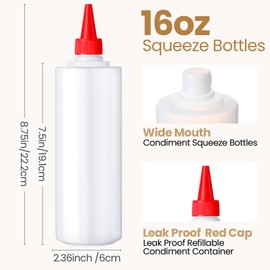 Irenare 30 Pack Plastic Condiment Squeeze Bottles for Sauces Empty Squirt Bottle with Top Cap for Condiment BBQ, Dressing, Paint, Workshop, Crafts(Classic,16 oz)