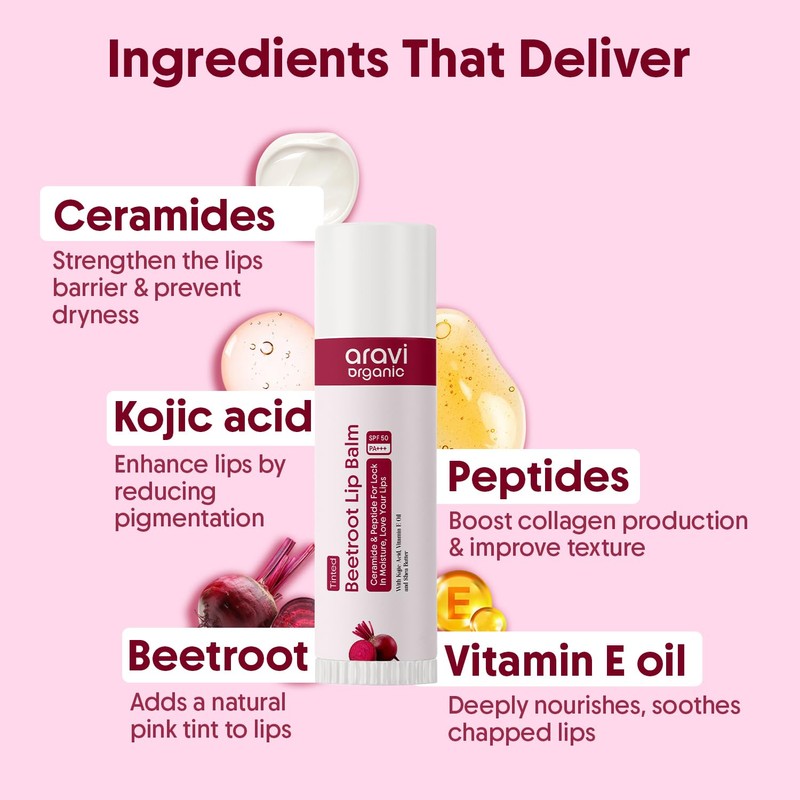 Aravi Organic Beetroot Tinted Lip Balm SPF 50 PA+++ |