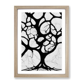 A Monochrome Tree No.1 Framed Print for Living Room Bedroom Home Office Décor, Wall Art Picture Ready to Hang, Oak A4 Frame (34 x 25 cm)