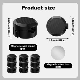 Pack of 9 Cable Holder, Cable Clips, One-Handed Operation, Magnetic Cable Holder, Cable Management, Cable Clips for Charging Cable, Suitable for Bedside Stand/Car/Wall, Office Desk Accessories