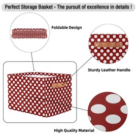 OSAM SPACE Storage Basket Bin Polka Dots Pattern Rectangular Storage Basket Cube With Handles, Red White Laundry Storage Organizer Basket for Toy Nursery Closet Shelves Bedroom Home