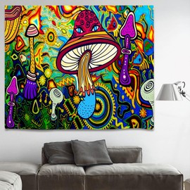 WYZHDQ Psychedelic Mushroom Tapestry Trippy Wall Decor Tapestries Colorful Abstract Pattern Magical Tapestry Hippie Wall Hanging Tapestry for Bedroom Dorm(H57×W49)