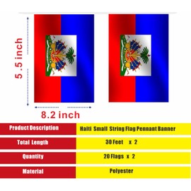 LUSEOAN 2 Packs Haiti Haitian Mini Flag Banner String Small Miniature Hanging Flags Decorations,60 Feet 40 Flags