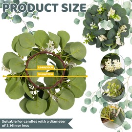 8 Pcs Wedding Candle Rings - Green Eucalyptus Leaves Wreath Artificial Small Boho Candle Wreaths for Door Table Wedding Decor