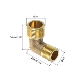 sourcing map 2 Pcs G 3/8 Inch Male x G 1/4 Inch Male 90 Degree Elbow, Brass L Right Angle Pipe Fitting, Connector for Fluid, Gas, Fuel, Oil, 29x30mm