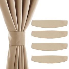 NICETOWN Set of 4 Magnetic Curtain Tiebacks, Handmade Blackout Fabric Tie Backs Holdback Holder for Window Draperies (Beige, 18.5 x 4 inches)