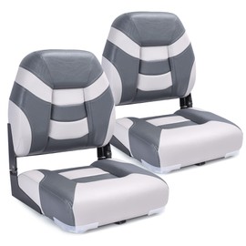 SUNDGORA Premium Marine Low Back Folding Boat Seat,Stainless Steel Screws Included,Light Grey/Charcoal(2 Seats)