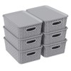 Wekioger Small Plastic Woven Basket, 6 Pack Grey Lidded Storage