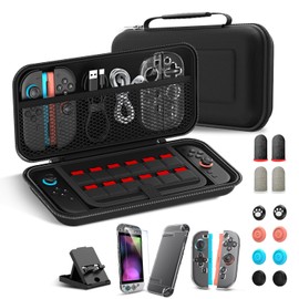 Switch2 Compatible Case, Sungale Protective Cover, Storage Case + Glass Protective Film + 8 Stick Caps + Switch 2 Split Cover TPU & PC Material + Stand + Finger Sack for Gaming, Large Capacity Storage