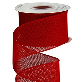 Ribbli Red Burlap Wired Ribbon,2-1/2 Inch x 10 Yard,Cross Royal Burlap Wired Edge Ribbon for Big Bow,Wreath,Tree Decoration,Outdoor Decoration