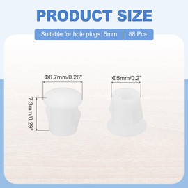 MECCANIXITY 88Pcs Plastic Hole Plugs, 1/4" x 5/16"(DxH) Hole Cover Tubing End Cap for Round Holes(5mm), Table Chair Floor Protector Furniture Cupboard Shelves, White