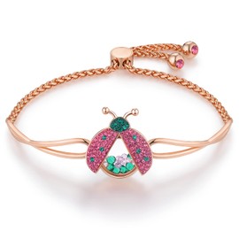 superchic Ladybug Bracelet Friendship with Pink & Green Austrian Crystals and Cubic Zirconia in Rose Gold Plating