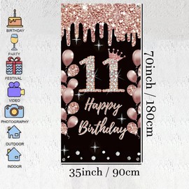 11th Birthday Decoration for Girls Happy 11th Birthday Poster Roseold Fabric Sign Wall/Door Banner Background Banner Party Welcome Sign, 35.4"x70"