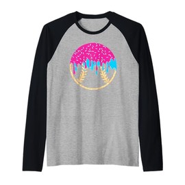 Pink and Blue Drip With Sprinkles Drip Baseball Softball Raglan Baseball Tee