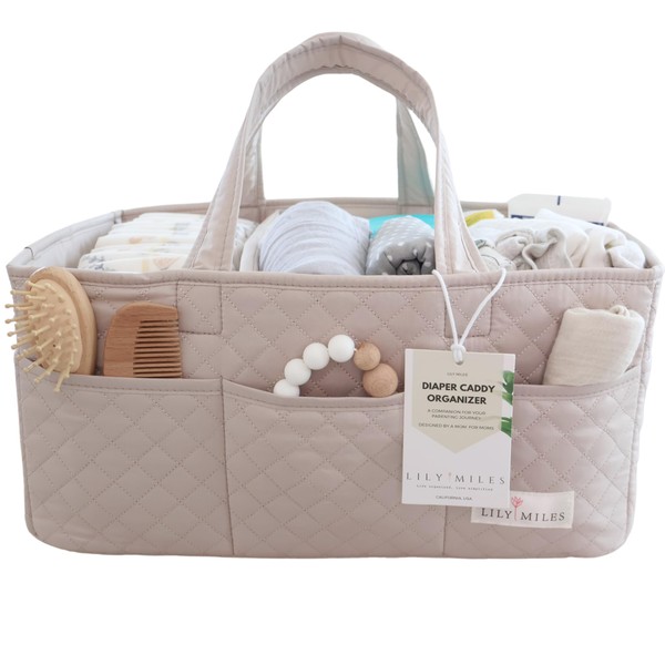 Lily Miles Baby Diaper Caddy Organizer, Quilted Nursery Storage Organizer